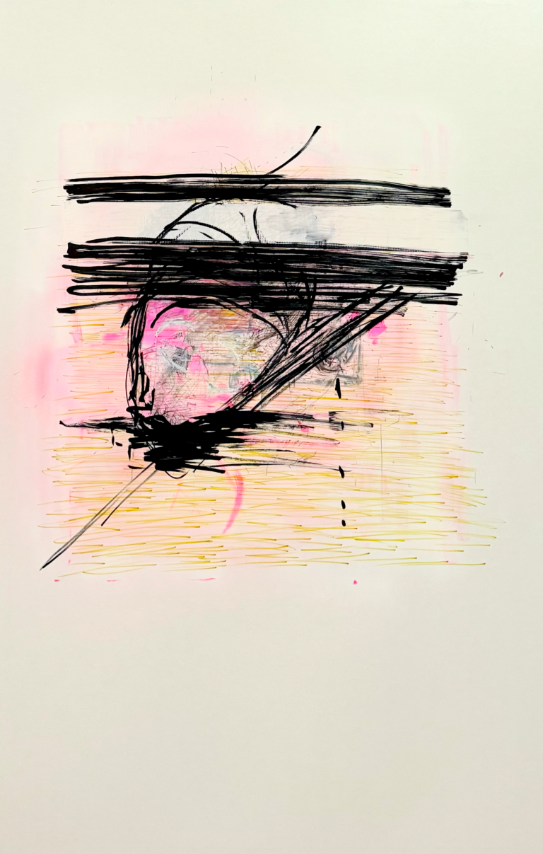 Hässliches Entlein, Veronika Wenger, 2024100 x 65 cm, marker, tape, spray on plastic