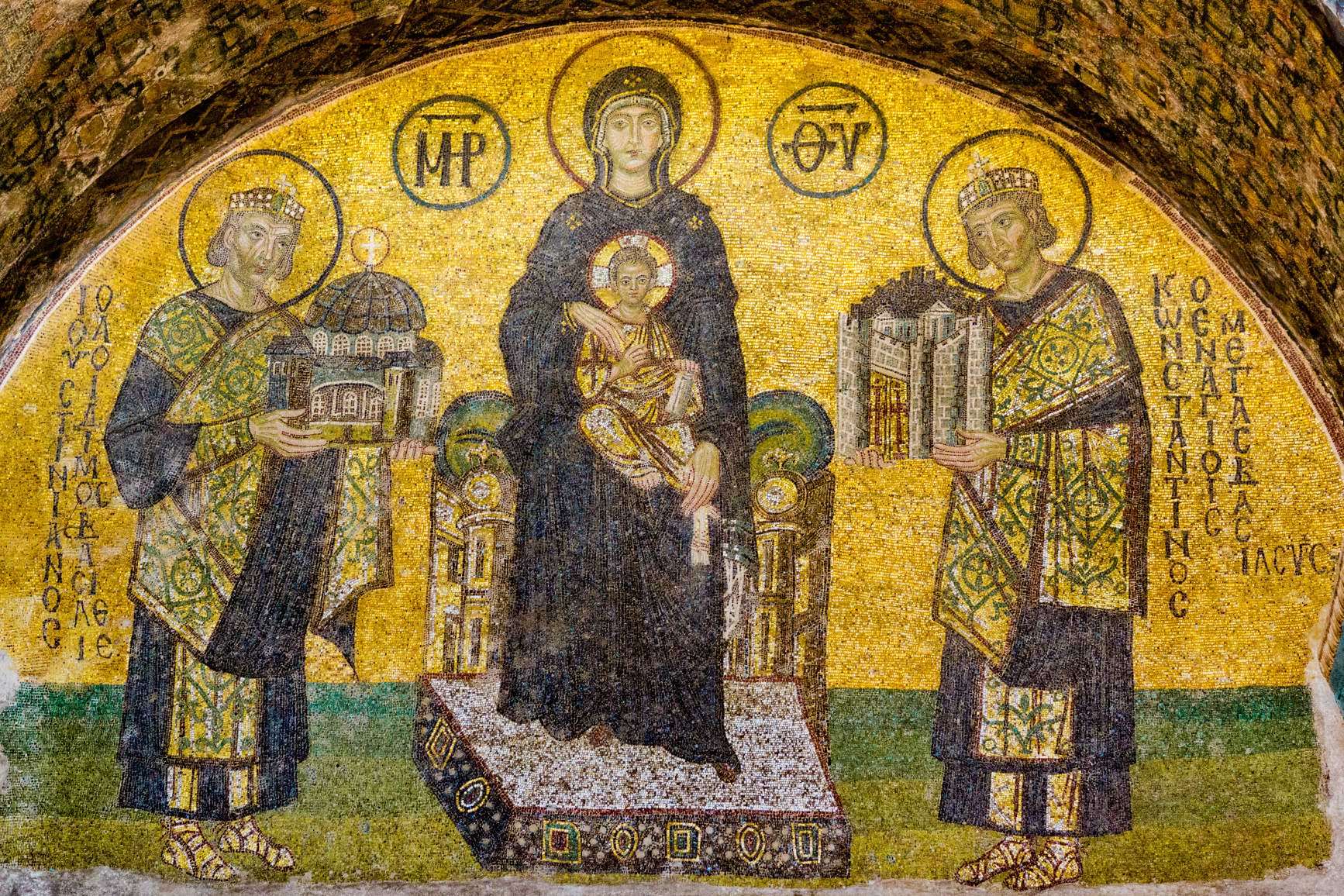 Located over the South door in the vestibule,the mosaic dates to the 10th century.